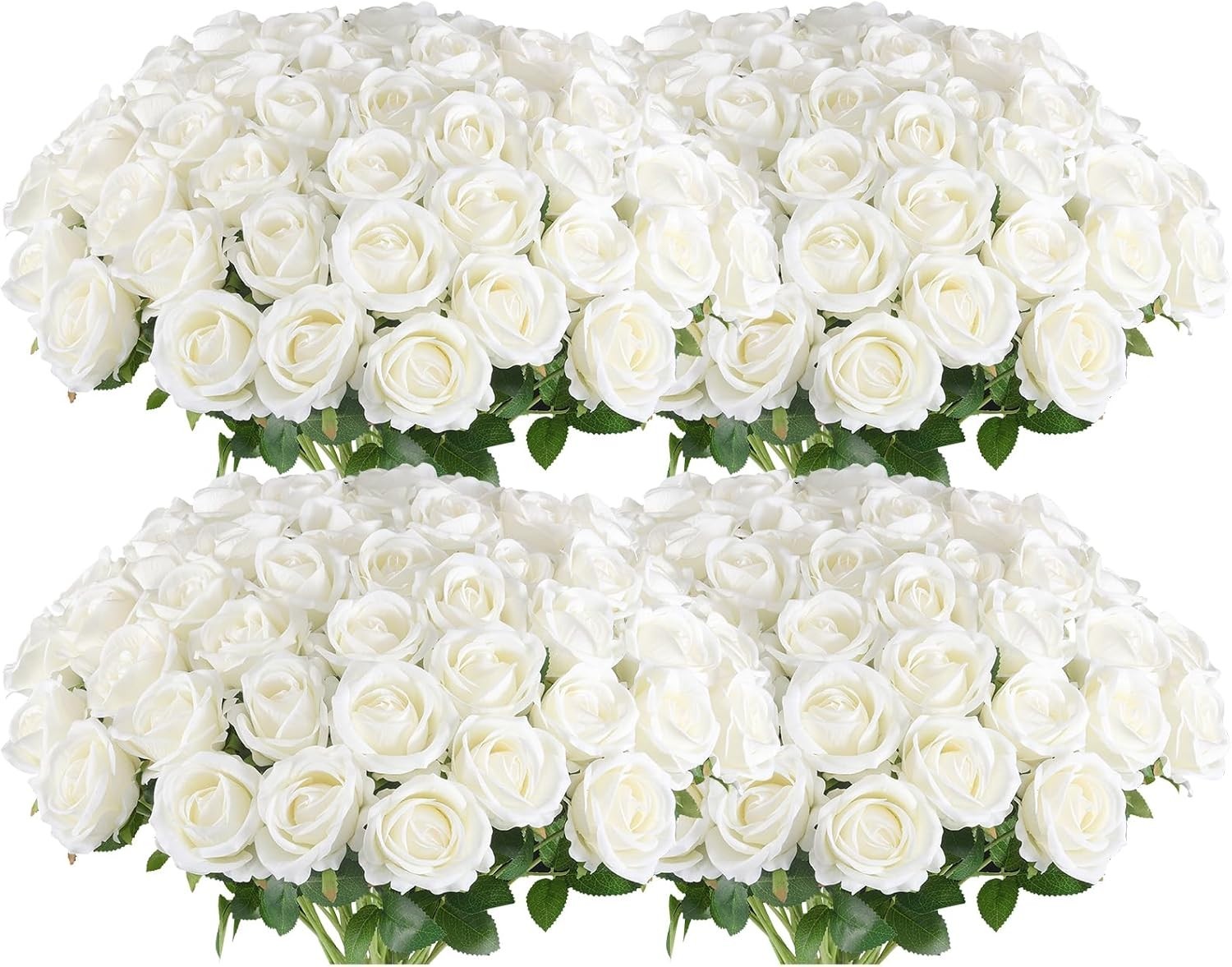 100 Pcs White Velvet Silk Artificial Roses – Realistic Wedding Decor Blooms