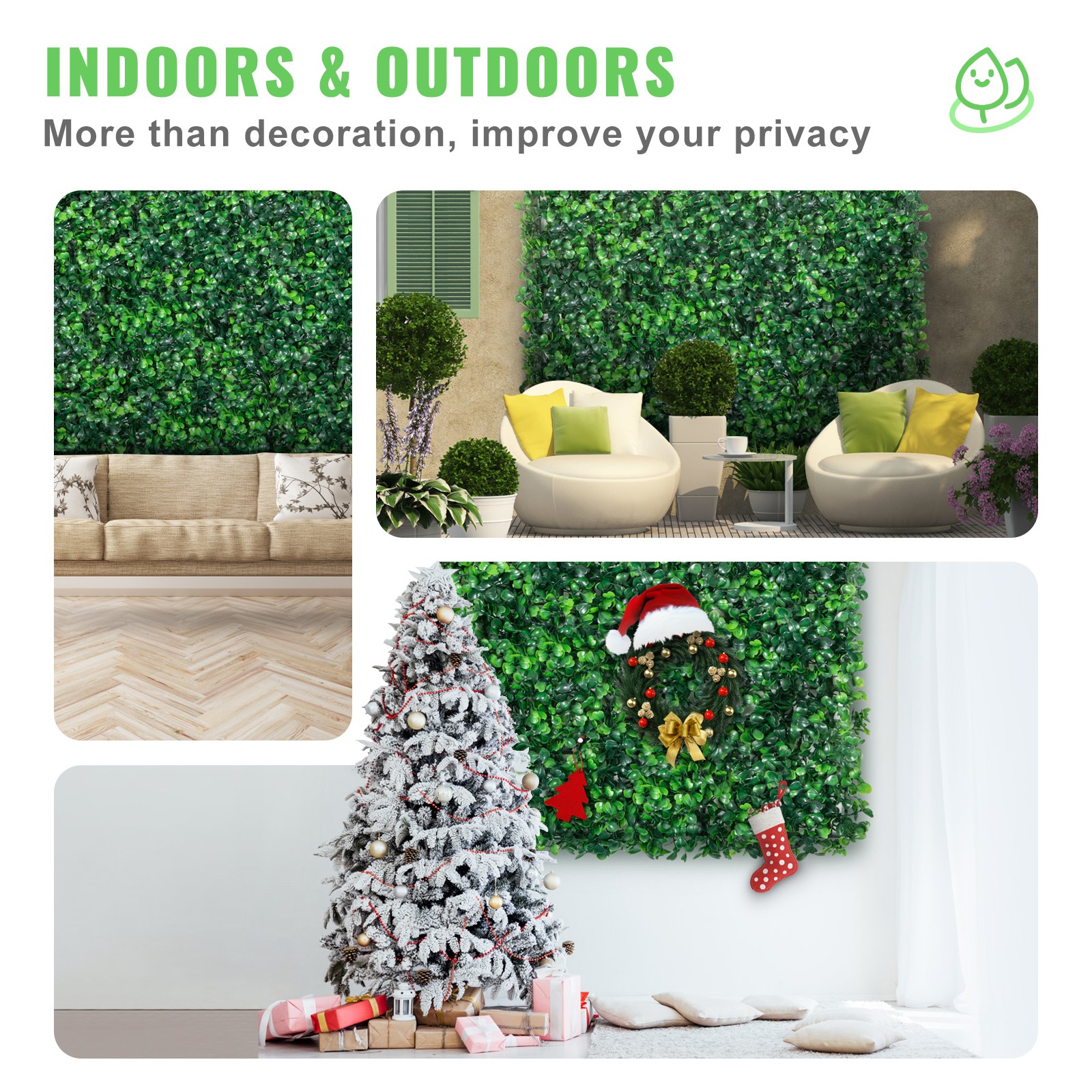 12pcs 20×20″ Artificial Boxwood Wall Hedge Mat Plant Panels Outdoor Grass Fence