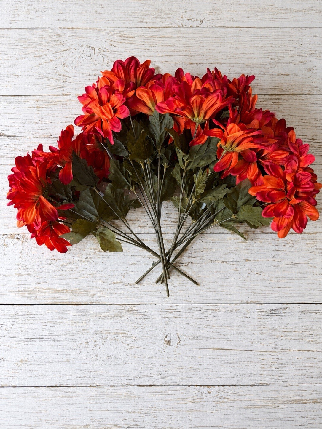 Artificial Orange Zinnia Bush Flower Stems Bundle – Lot of 6 Faux Floral Stems