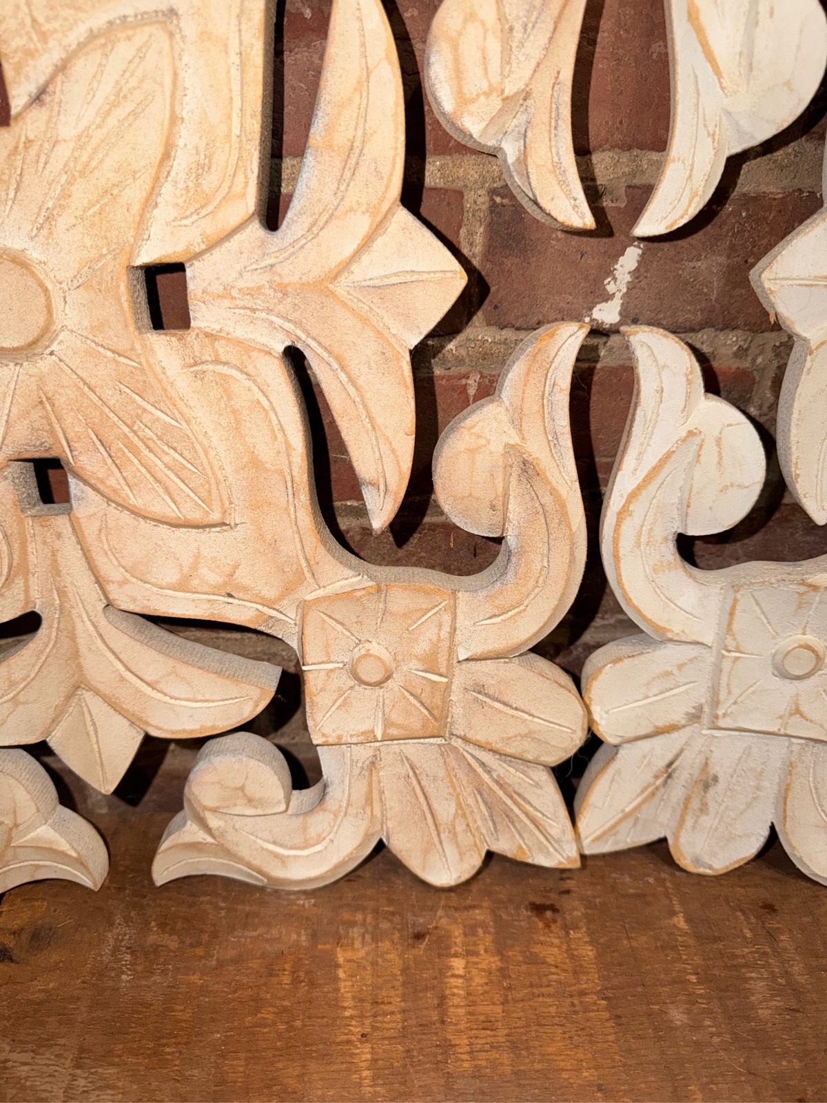Carved Wood Floral Wall Art Boho White Wash Decor Hanging Aesthetic