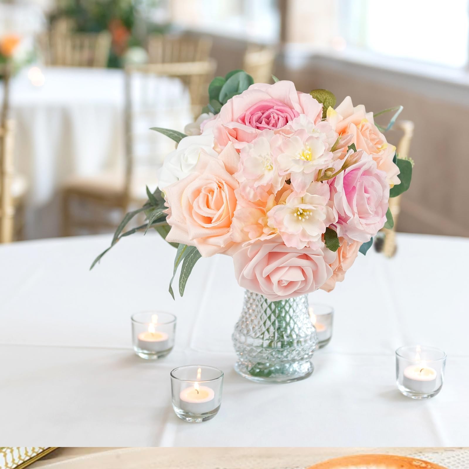 Pink, Blush Artificial Flowers Combo, Fake Roses, DIY Wedding Bouquets, Decor