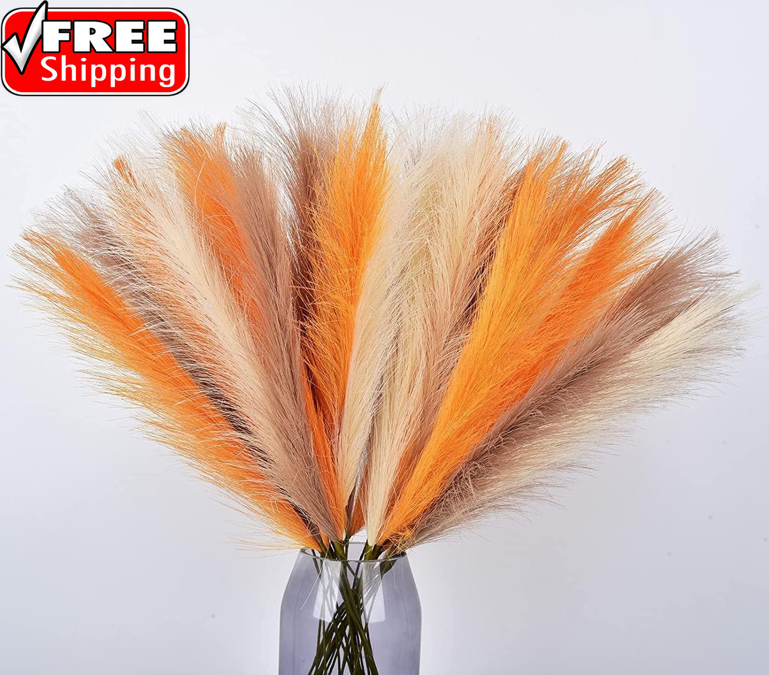 Orange Pampas Grass Decor,23Inch 12Pcs Faux Pampas Grass Bouquets Artificial Pam