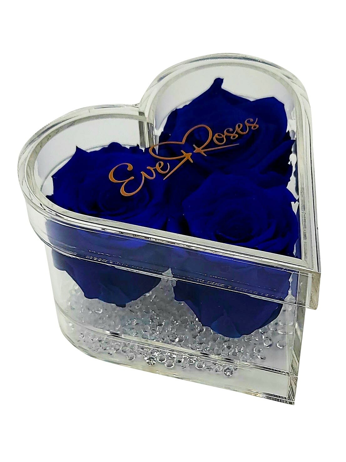 ROYAL BLUE Rose in a heart shaped acrylic box real long-lasting preserved rose