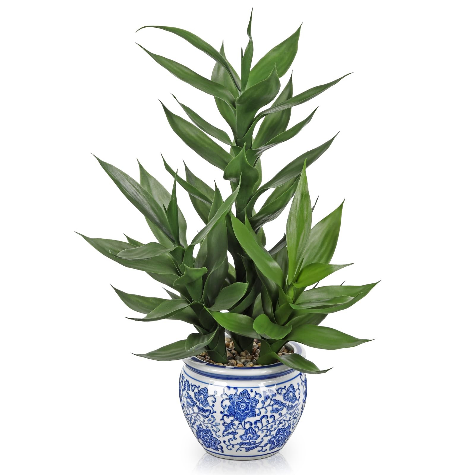 Artificial Potted Plants Indoor Home Decor 20″ Tall Fake Lucky Plant in Blue …