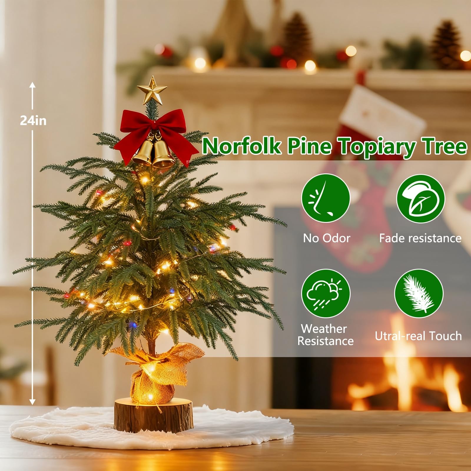 2FT Artificial Norfolk Pine Tree with Decorative Pot – Tabletop UV Protection…