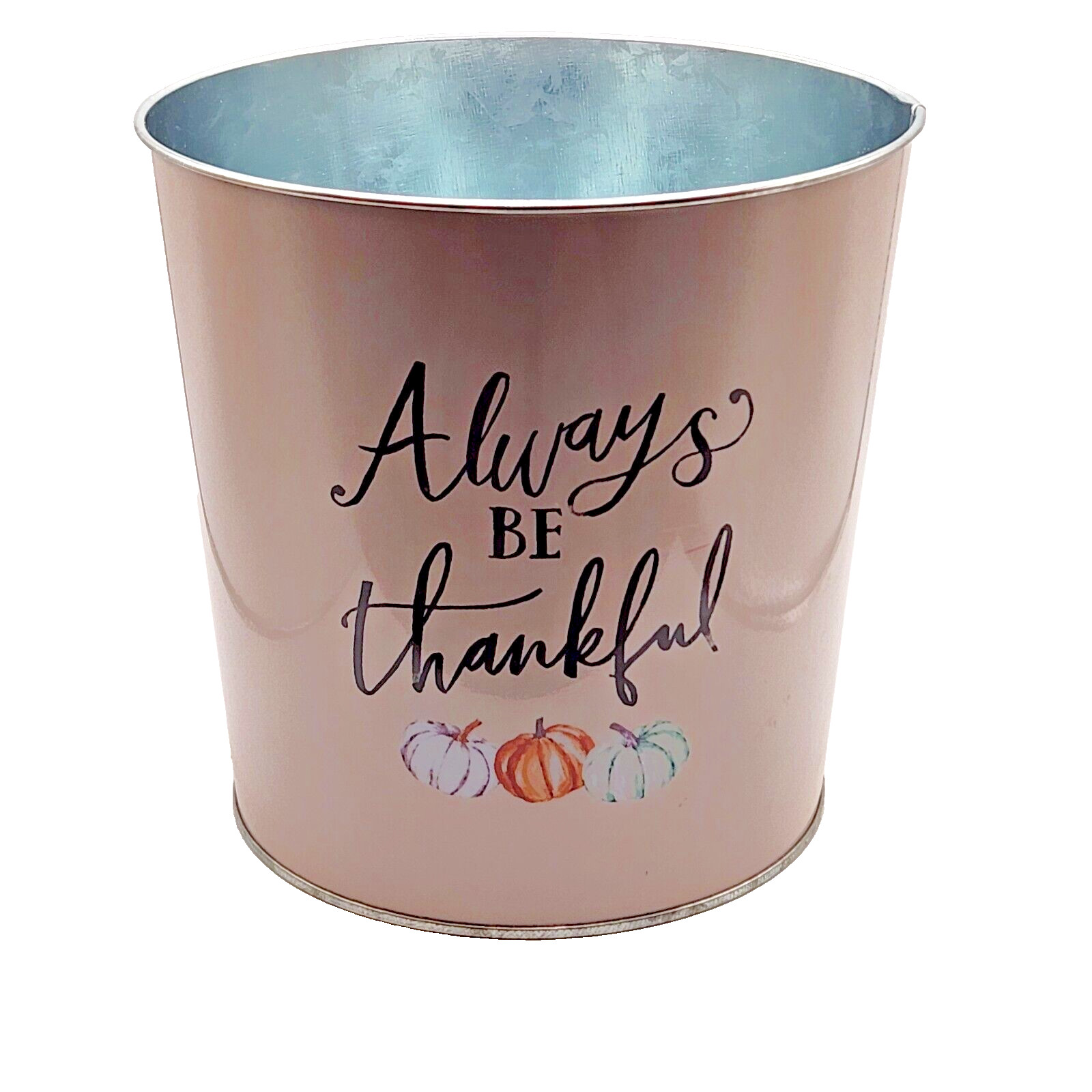 Round Tin Always Be Thankful Thanksgiving Fall Flowerpot Can Home Decor