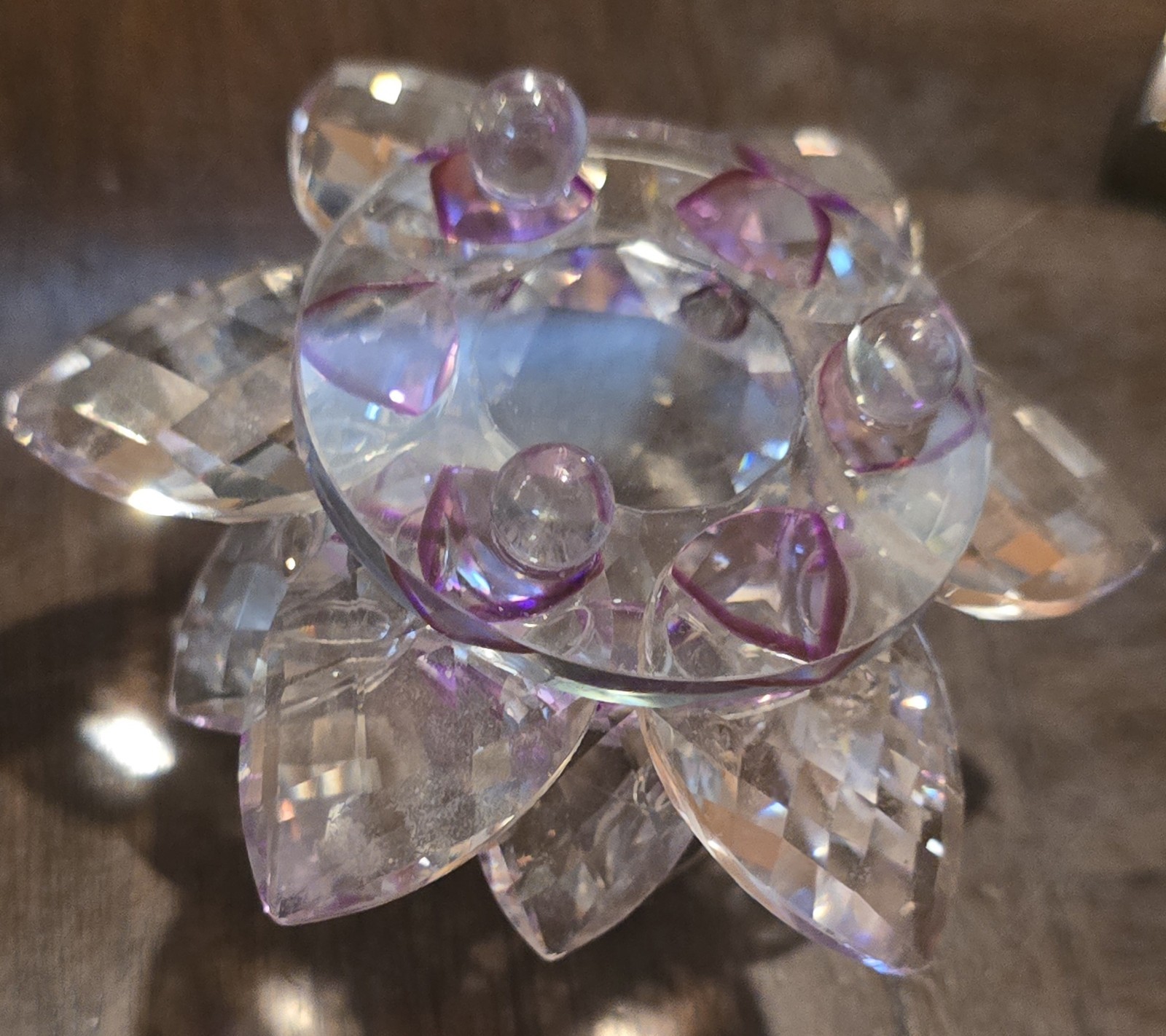 3⅝” Crystal Lotus Flower Pink/Purple Accent Decorative Mini Centerpiece Table