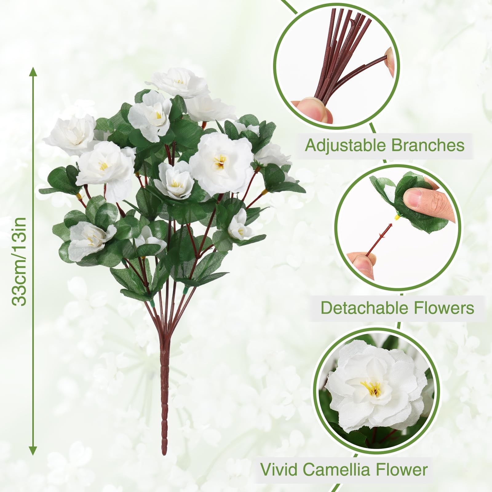 6 Bundles Artificial Fake White Flowers Plants for Outdoor Outside, Faux Silk…