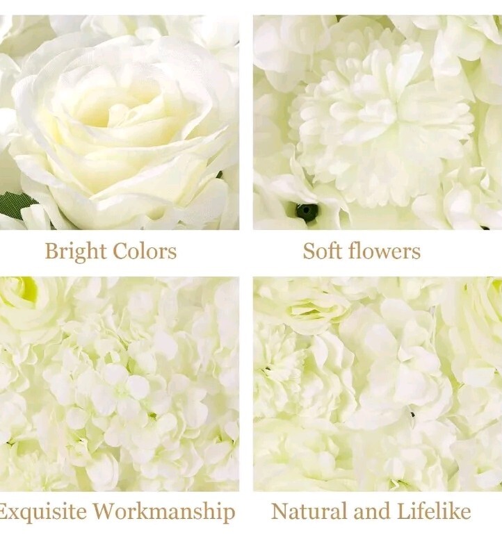 Omldggr White Rose Wall, 8 Pack 12 x 16″ White Flower Wall Decor, 3D Silk Artifi
