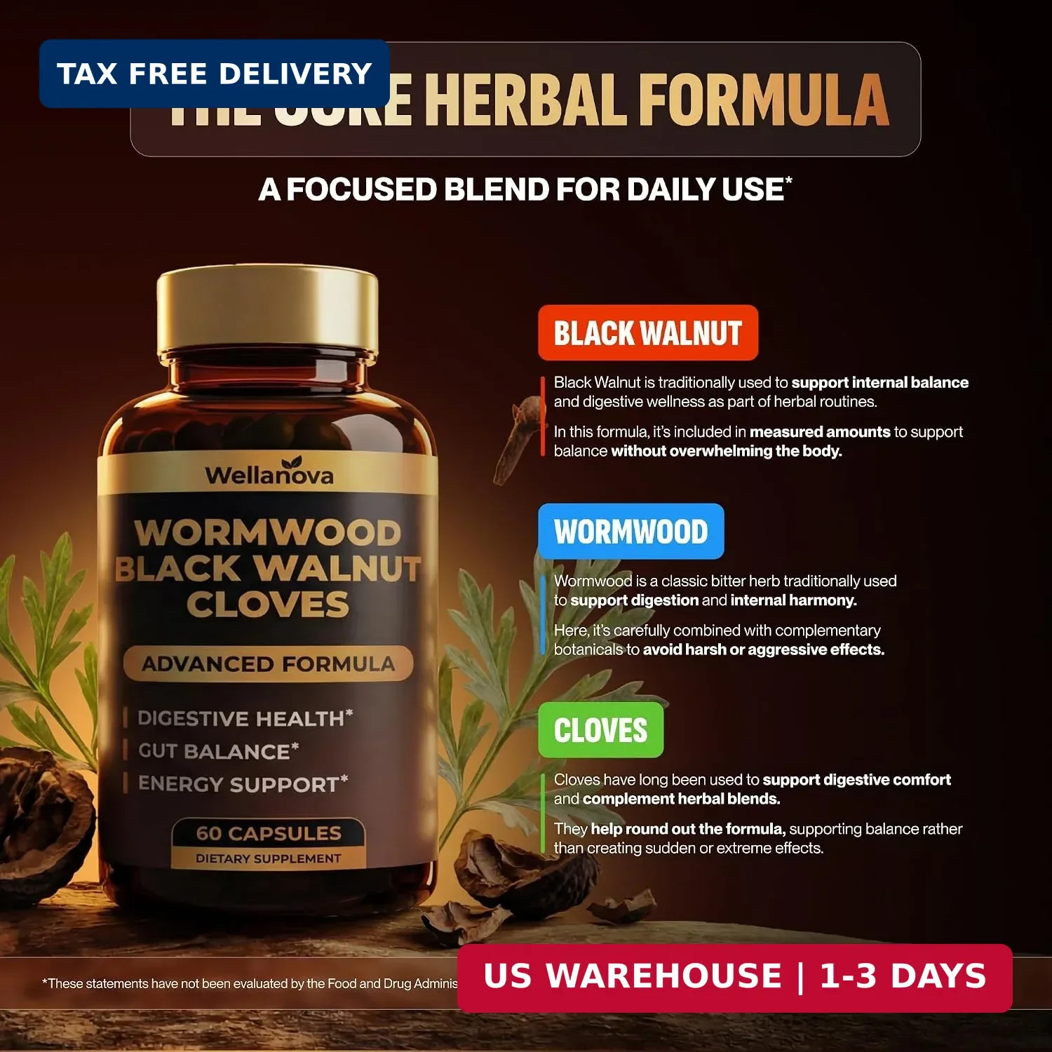 Wormwood Black Walnut Clove Cleanse for Humans – Advanced Detox Formula for Adul