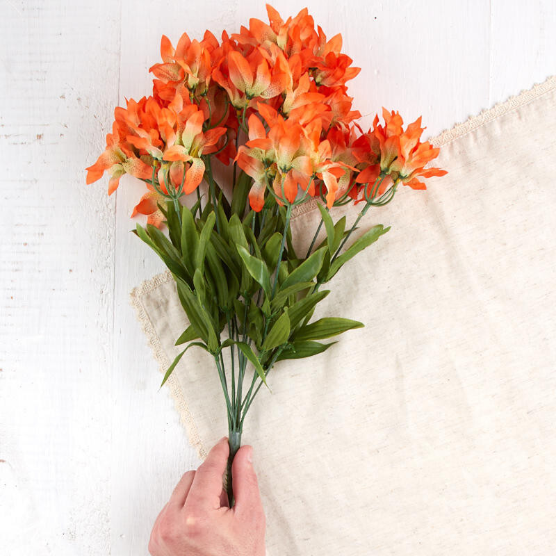 Lot of 3 Orange Artificial Double Lily Bushes