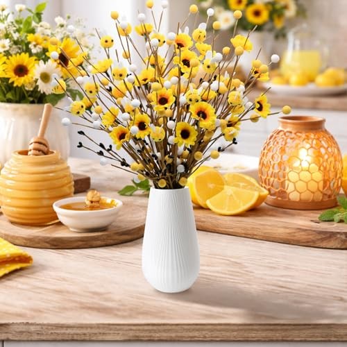 24Pcs Bee Artificial Branches with Sunflowers, Rustic Farmhouse Yellow Brown