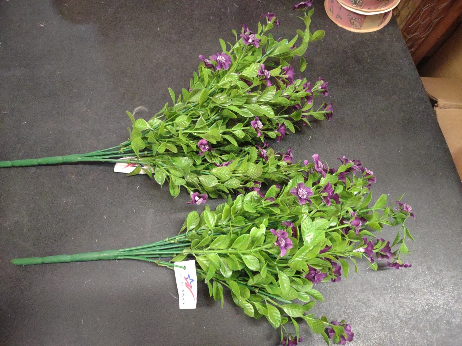 Set of 2: Purple Silk Mini Daisy Bush, “Jacob’s Ladder” Miniature Flower Blooms
