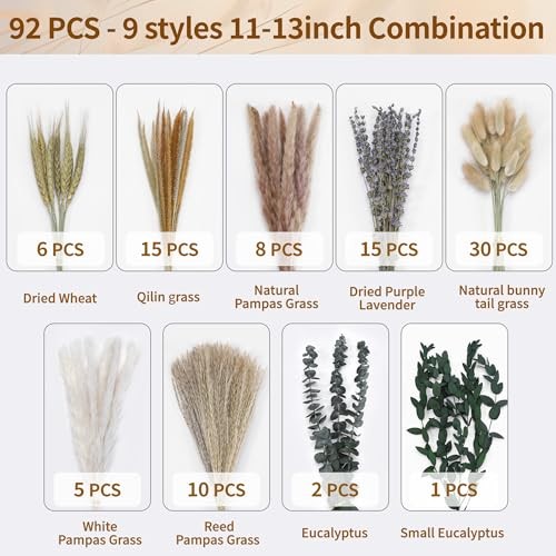 Bpole Dried Pampas Grass Bouquet – 92 Pcs 11-13 inch Pampas 92 Pcs Pampas Grass