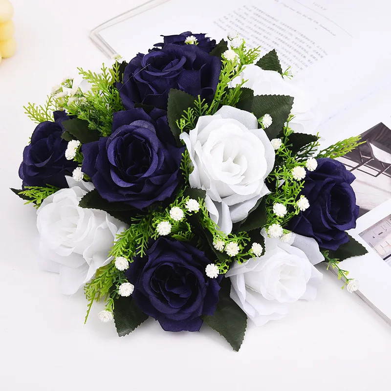 1PC Artificial Flower Ball Plastic Green Base Silk Cloth Table Centerpieces For