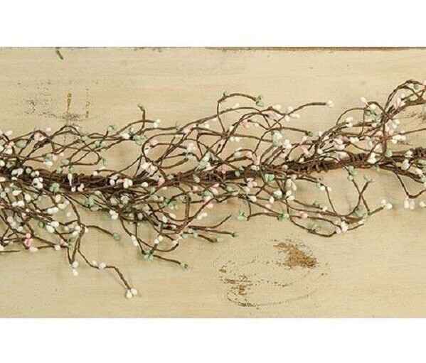 NEW Farmhouse PINK CREAM LT GREEN PIP BERRY GARLAND 48″ Primitive Crafts Cottage