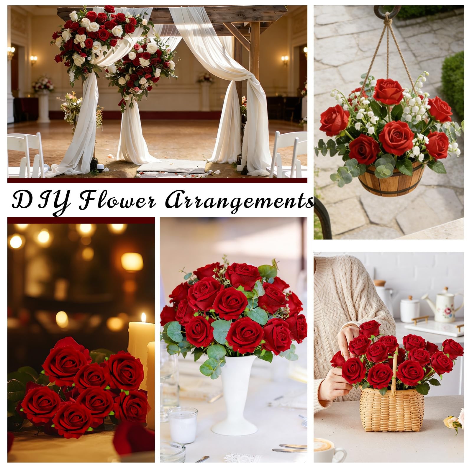 12 Pcs Red Roses Artificial Flowers, Real Touch Fake Velvet Flowers with Stem…