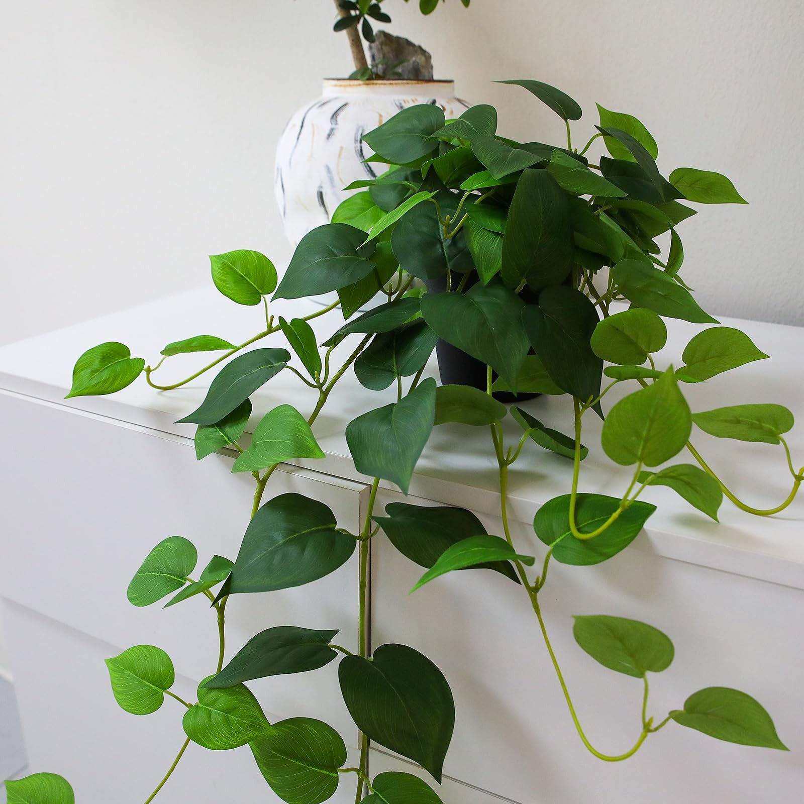 Fake Pothos Hanging Plants 33 Inch Potted Artificial Faux Silk Vines Indoor