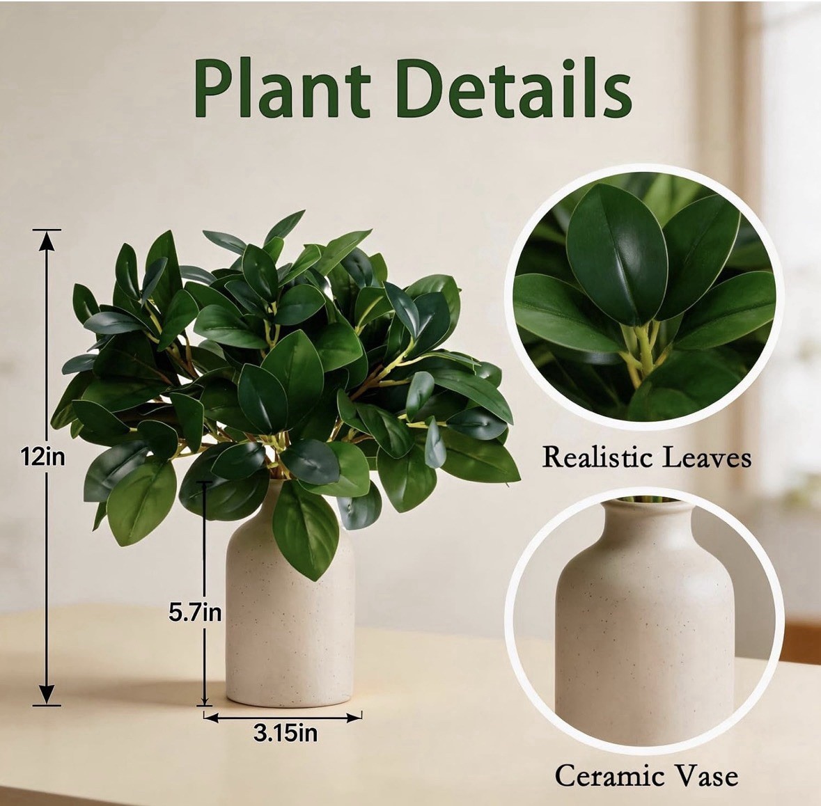12 Inch Artificial Plant Indoor,Small Fake Plants Eucalyptus Stems With Vase