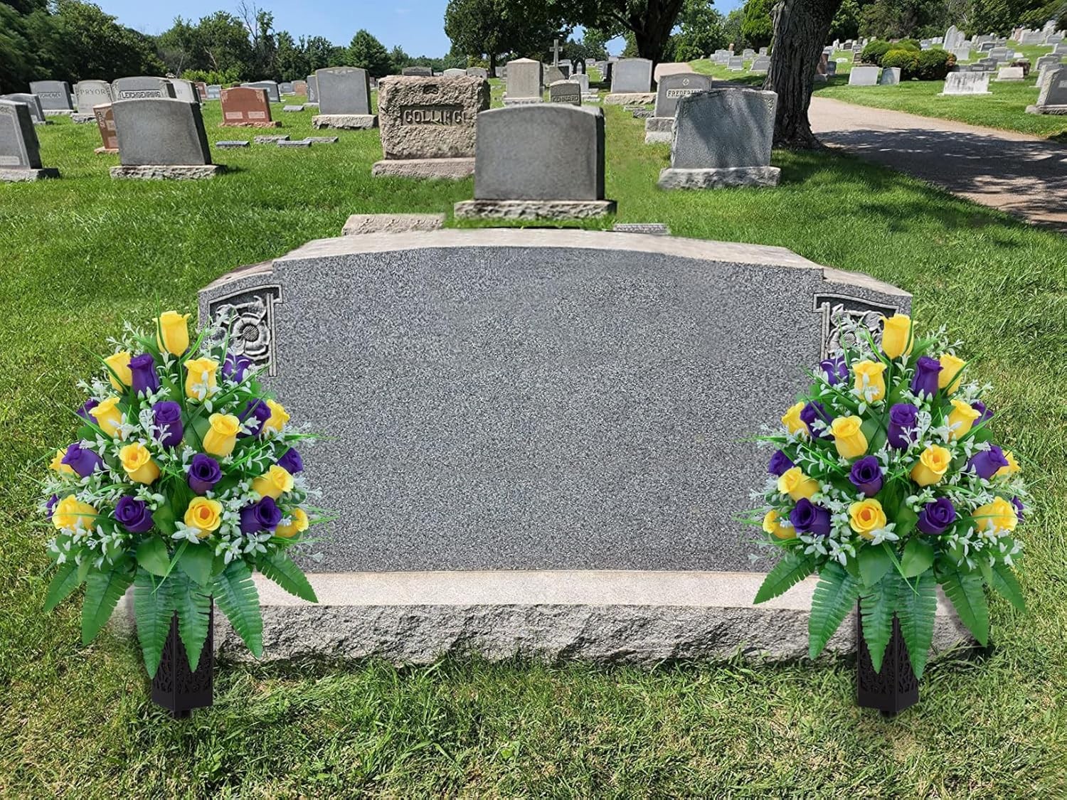 LVXINLI Artificial Cemetery Flowers, Gravesite Decoration Roses, Memorial Bouque