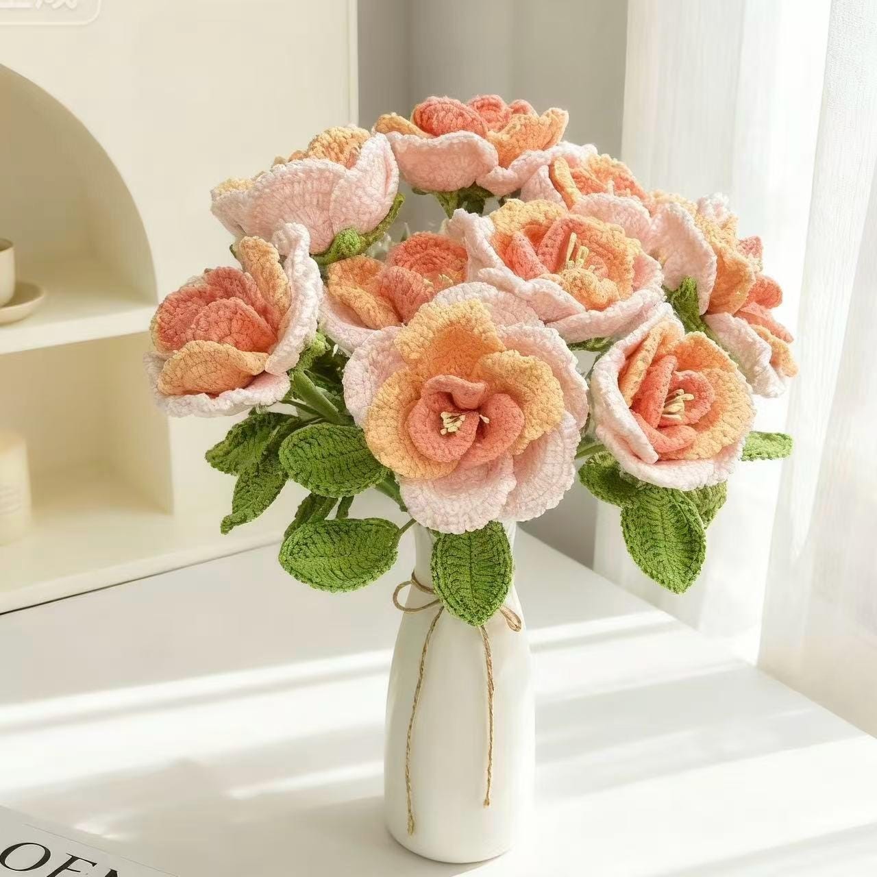 Crochet Rose Bouquet Handmade Yarn Flowers Anniversary Home Decor Keepsake Gift