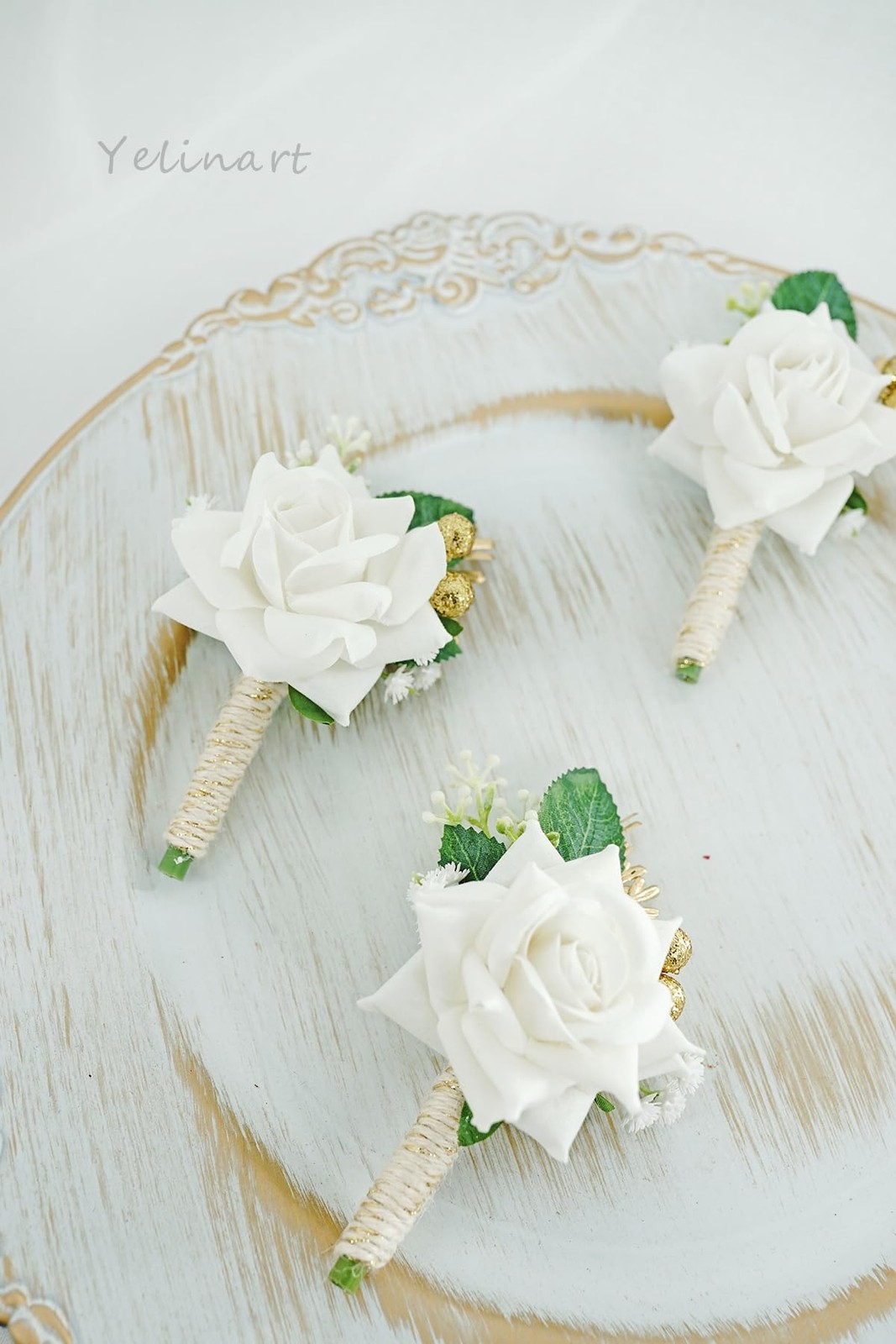 Ivory Rose Men Boutonniere For Wedding Groom Groomsmen Artificial 1 PCS