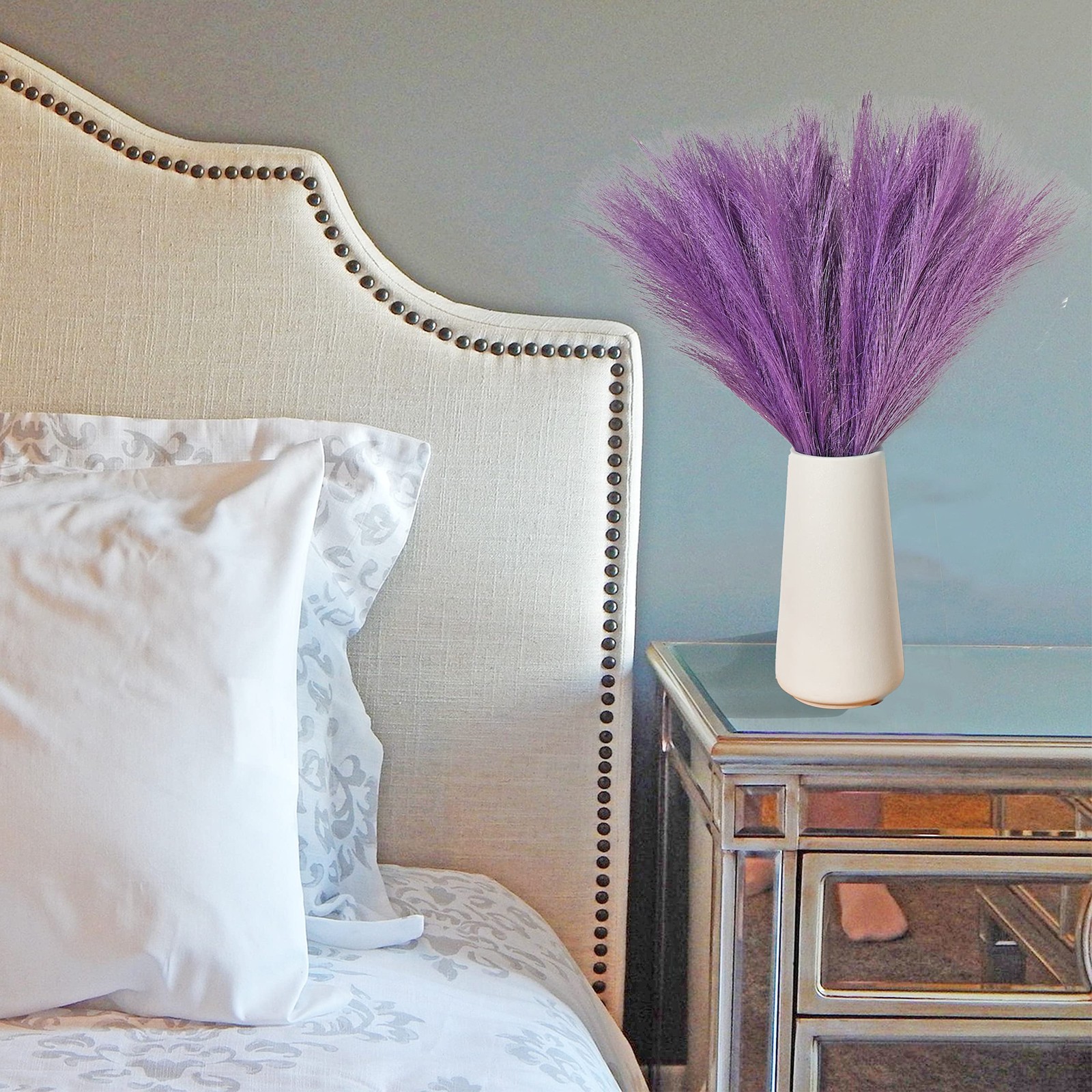Purple Silk Pampas Grass Bouquet 20 Stems 17.7in Fluffy Artificial Pampas wit…