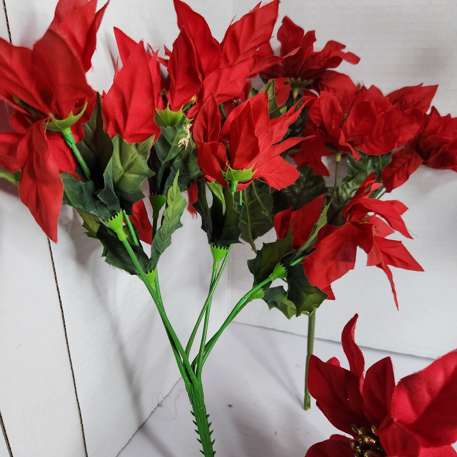 Artificial Poinsettia Flower Lot Red Christmas Holiday Floral Decor Mixed Stems