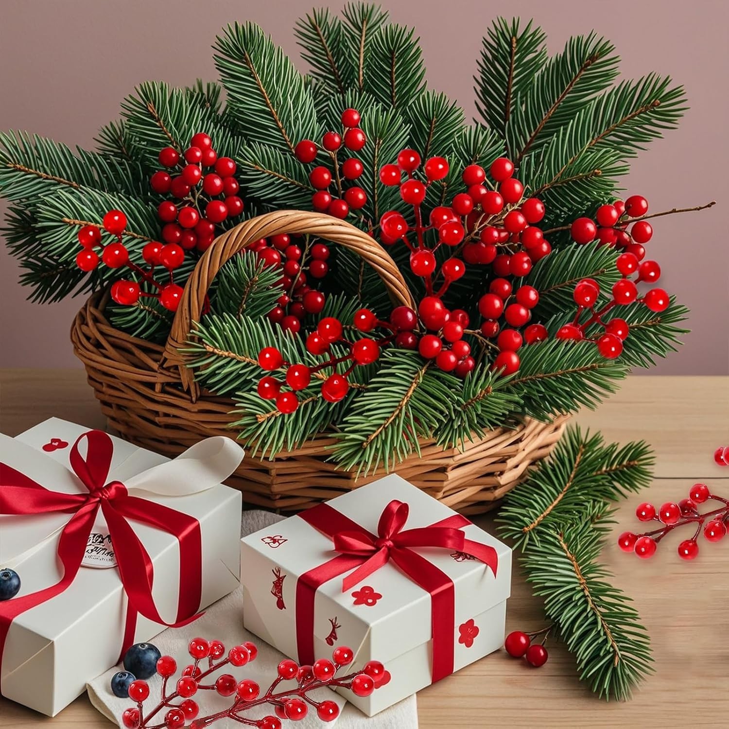 12 Pcs Artificial Red Berries Stems 13.5″ Waterproof Berry Branches for Home …