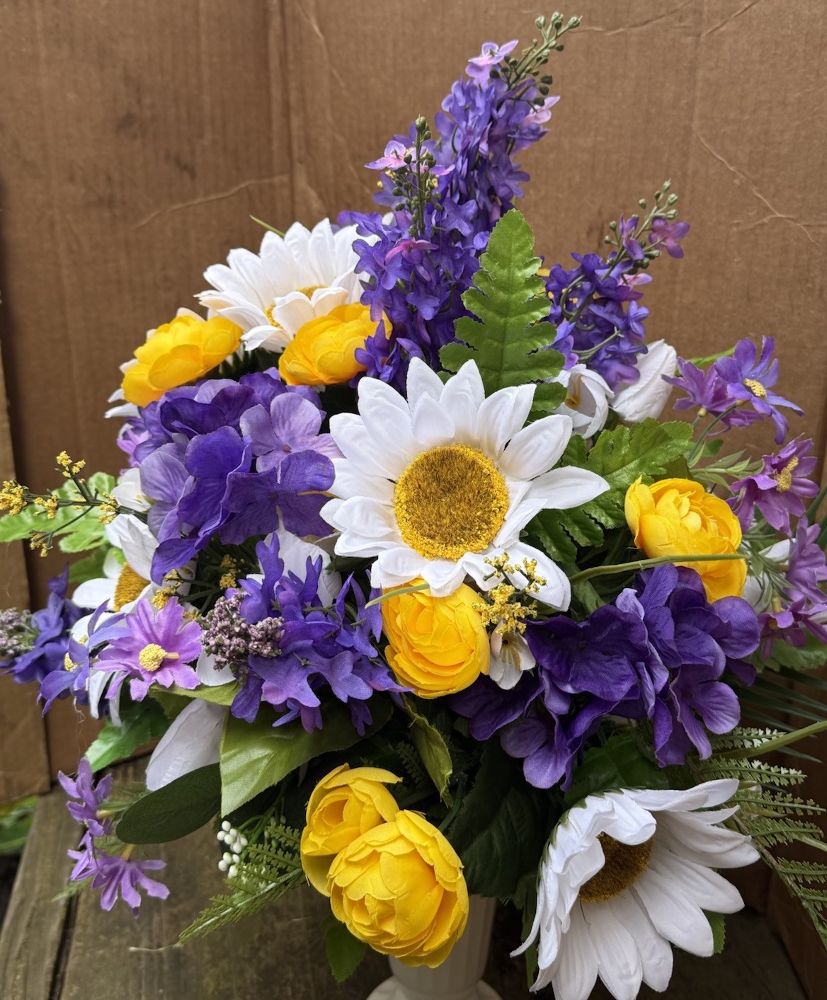 Artificial cemetery flower Arrangements Grave Flowers Purple And Yellow