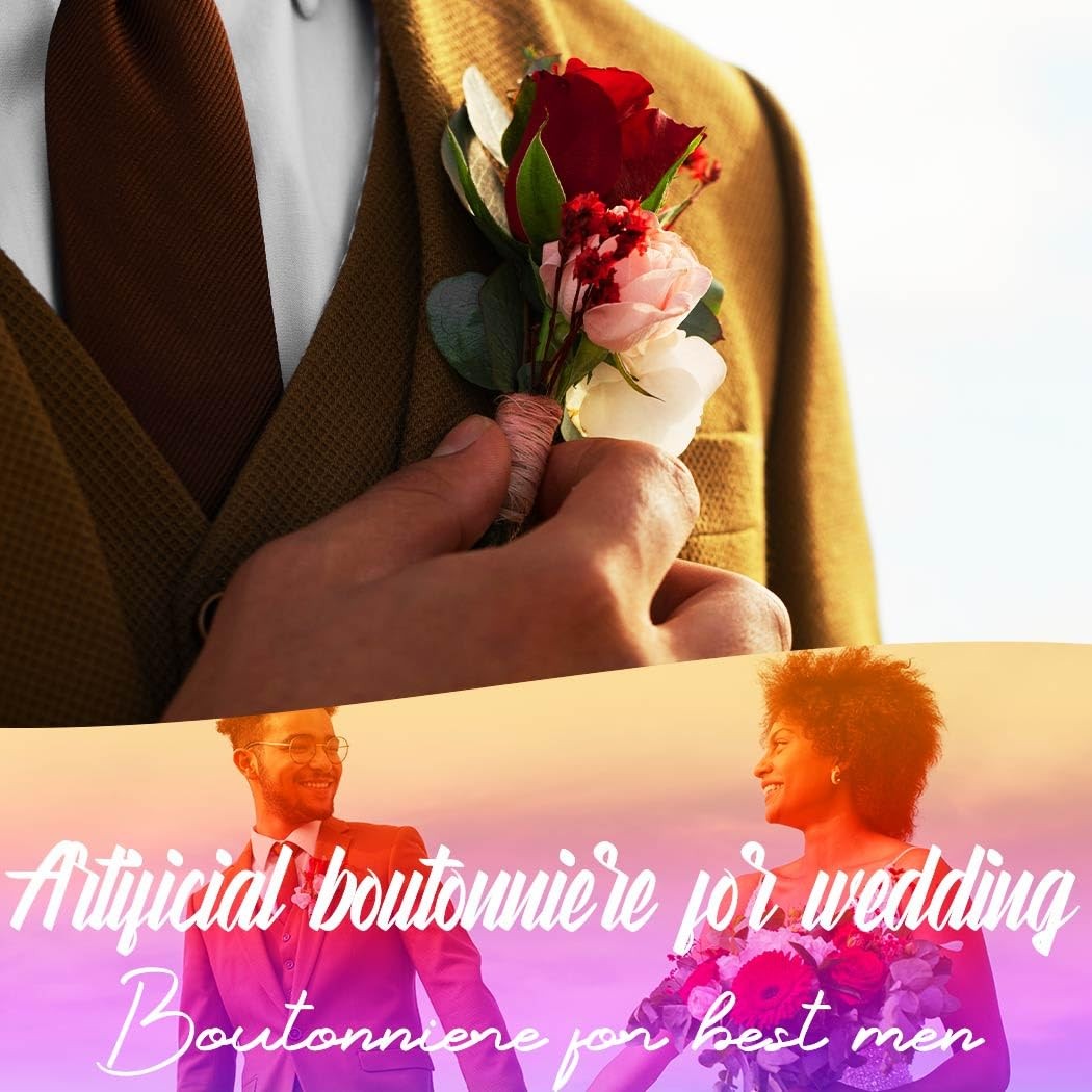 White Bride Wedding Rose Boutonniere Groom Flower Buttonholes Prom Suit