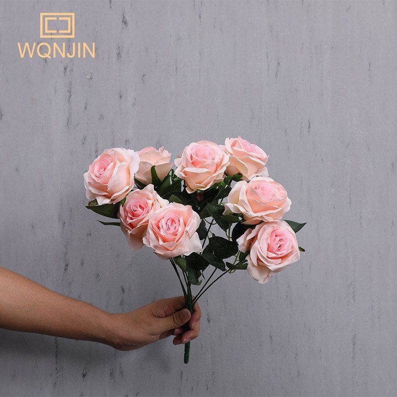9 Artificial Rose Heads Big Bouquet Silk Flower Bunch – DIY Wedding Party Decor