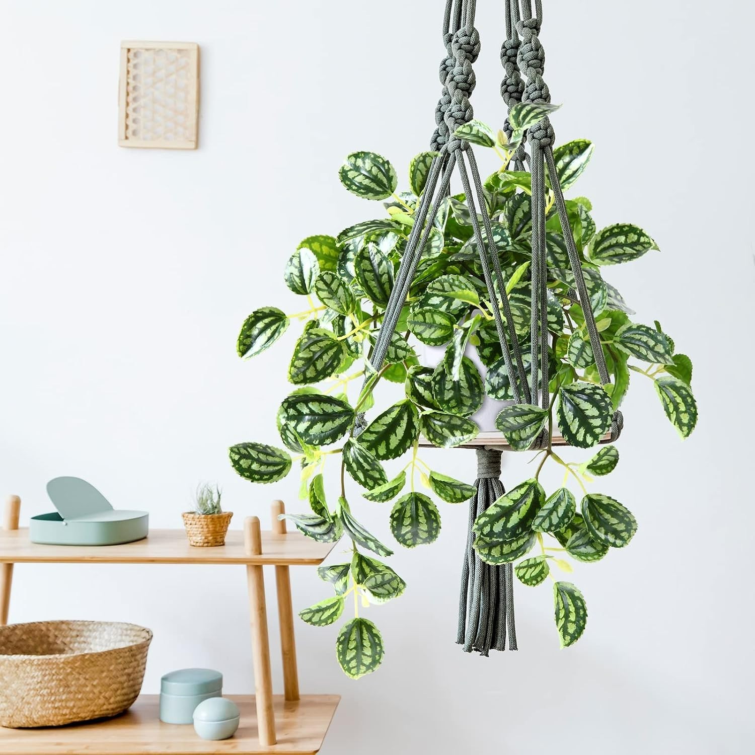 15-Inch Realistic Faux Hanging Plant in Elegant Gold Pot for Indoor & Outdoor