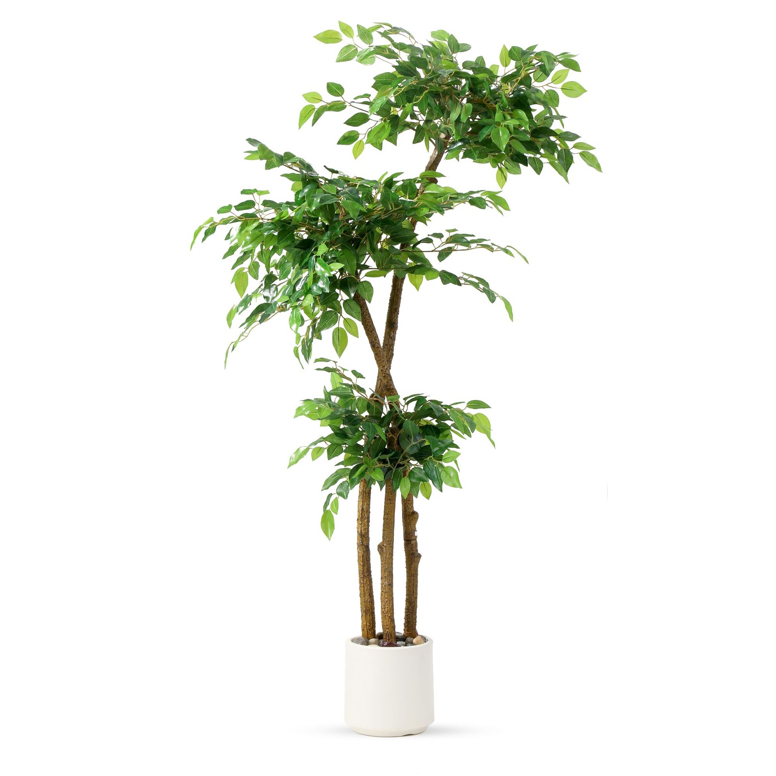 5FT Artificial Ficus Tree with White Planter and Pebbles,Faux Silk Tree with …