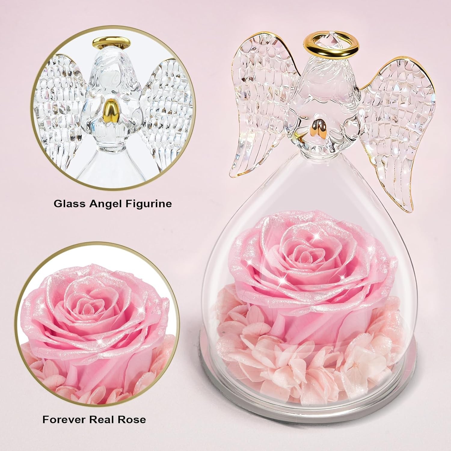 Angel Statue with Preserved Rose Gift Decorative Keepsake for Mom