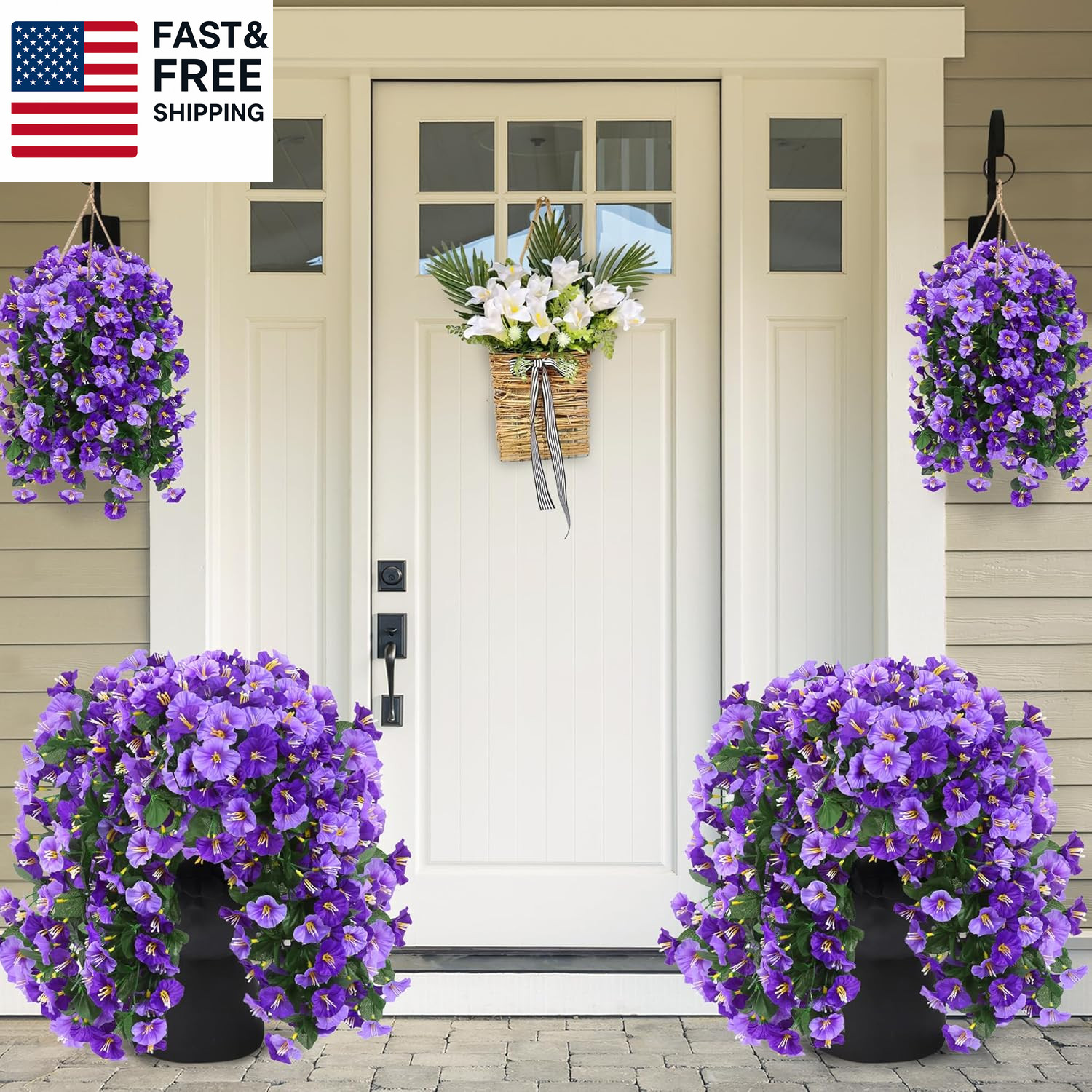 Artificial Fake Hanging Flowers Plants Outdoor outside Spring Summer Decoration