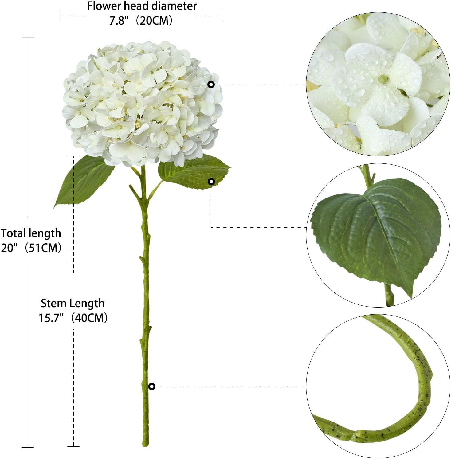 4PCS Real Touch White Hydrangea Faux Flowers for Home Decor & Events