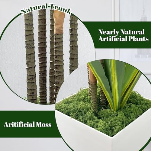 Artificial Dracaena Tree 5FT with Tall Planter,Tall Fake Floor Plant in White