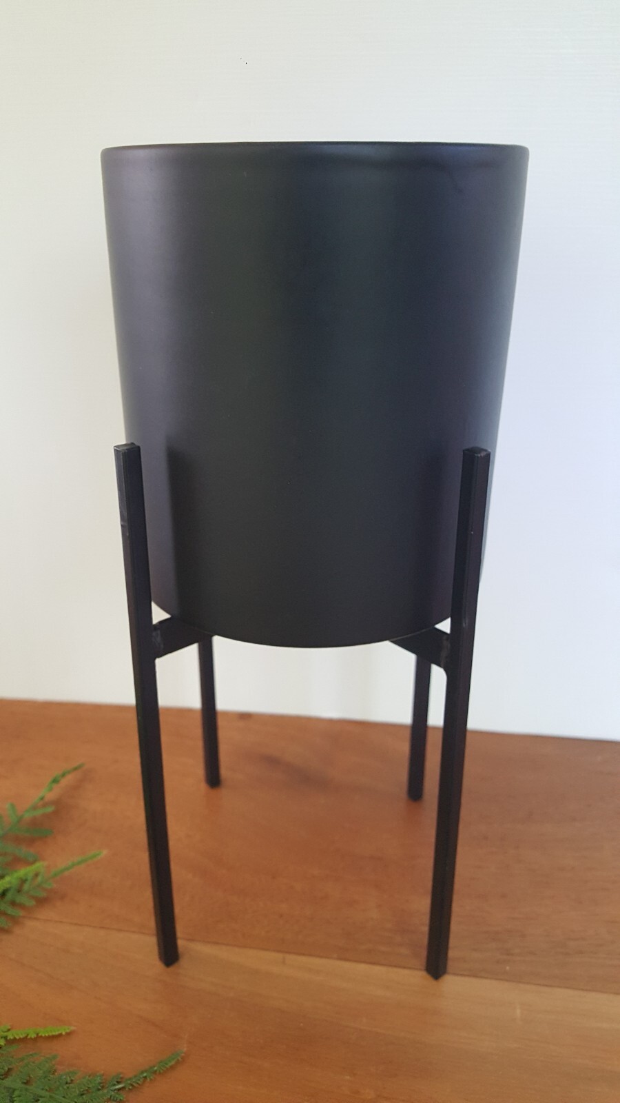 Artificial Fern Stems Matte Black Cylinder Pottery Planter/Stand