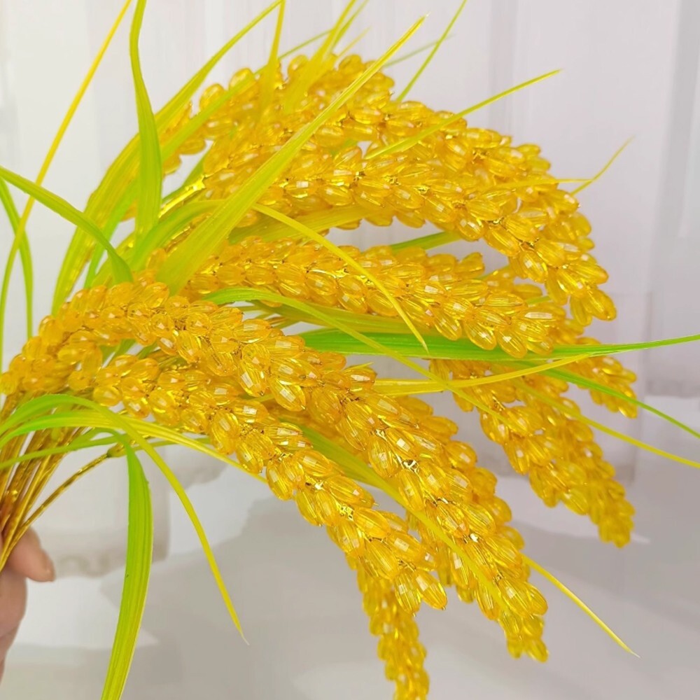 12pcs Crystal Golden Wheat Heads Artificial Rice Ear with Stalks Home Decoration