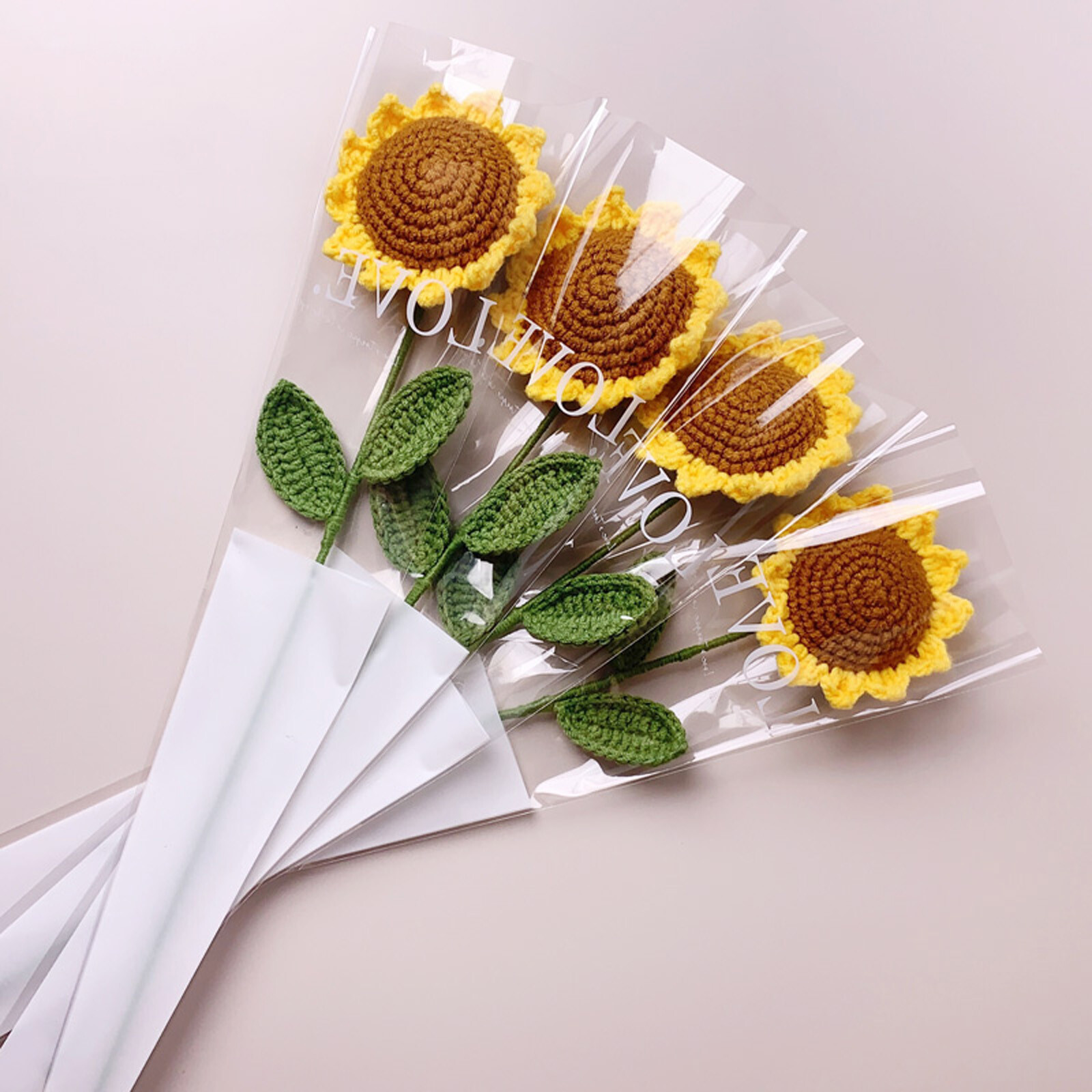 Knitted Crochet Sunflower Flower, Handwoven Bouquet Simulation Flowers Girl Gift