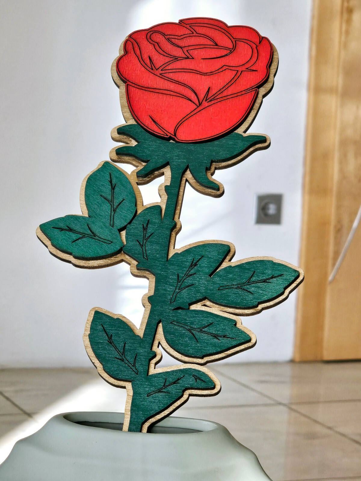 Oversized Wooden Rose – Personalized Large Decorative Red Rose with Gold Base