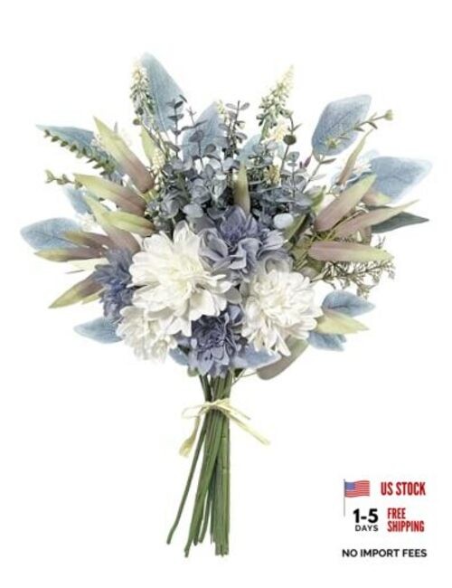 Artificial Flowers Bouquet, Silk Flowers Blue Fake Blue and White/No Vase