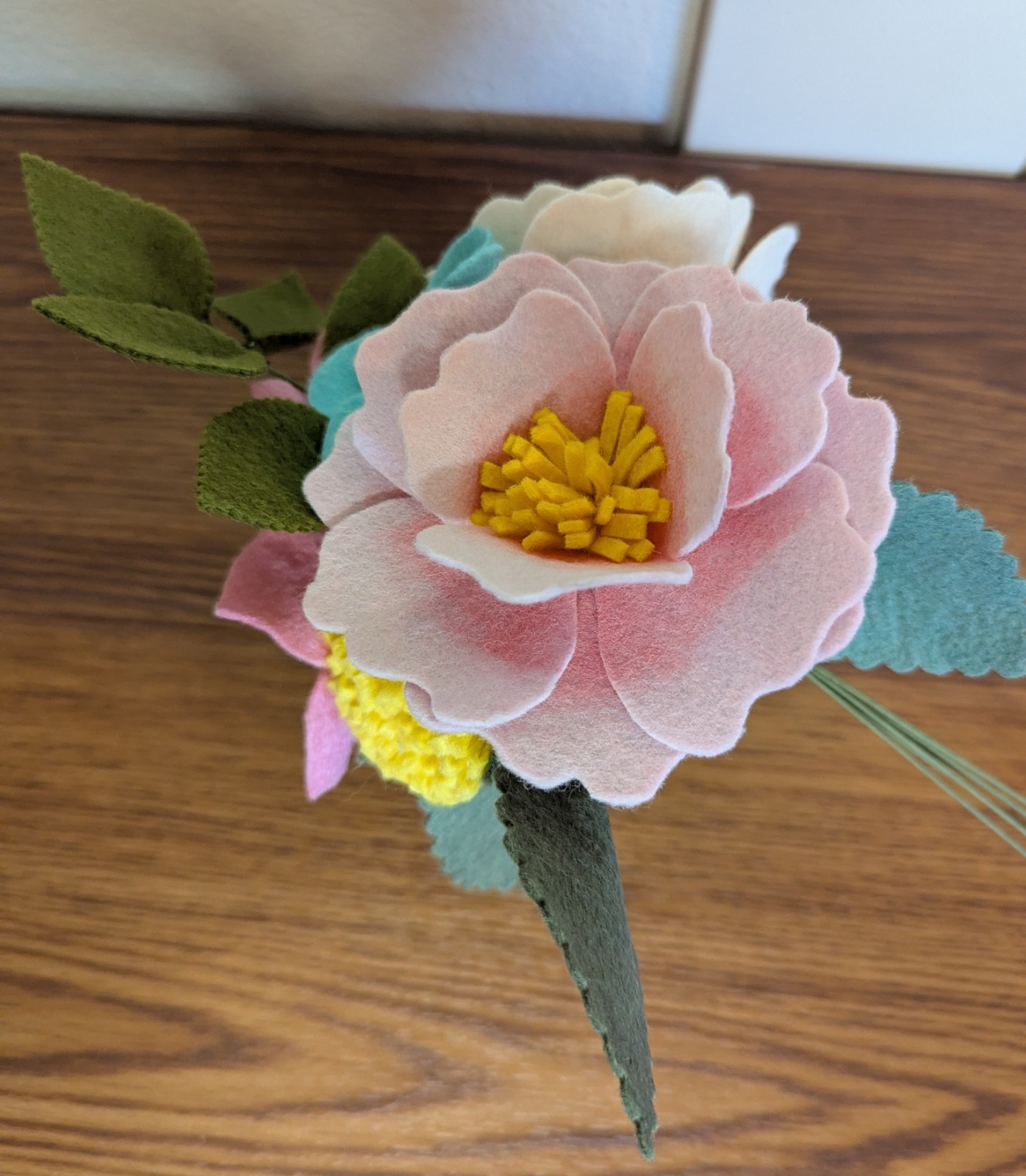 Beautiful Hand Cut Wool Blend Felt Flower Bouquet Gift Wrapped/Great Gift Idea!