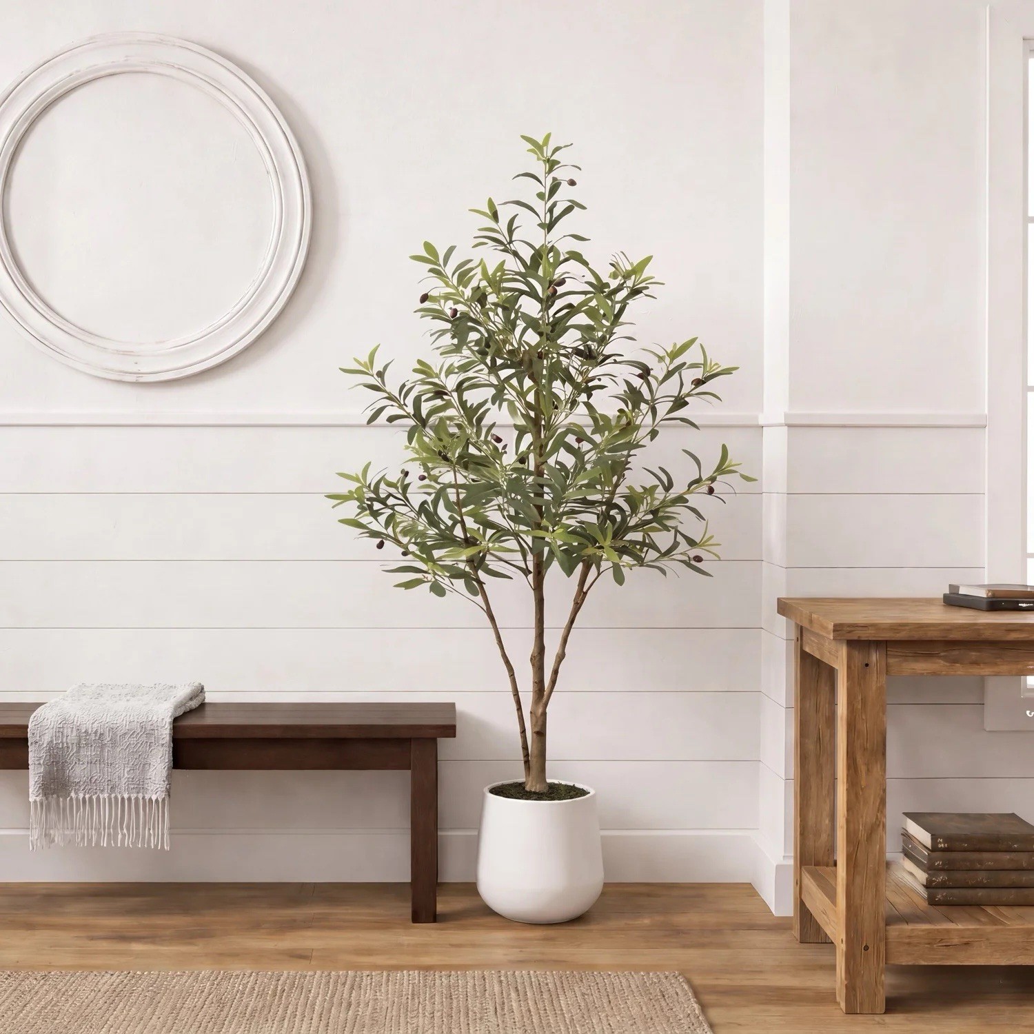 4’ Artificial Olive Tree in White Decorative Planter