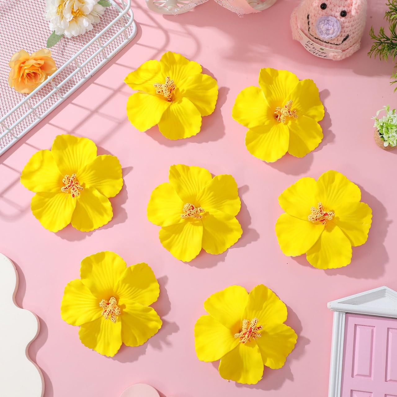 10 Pcs Artificial Hibiscus Flowers Hawaii Luau Party Decorations Tropical Dec…