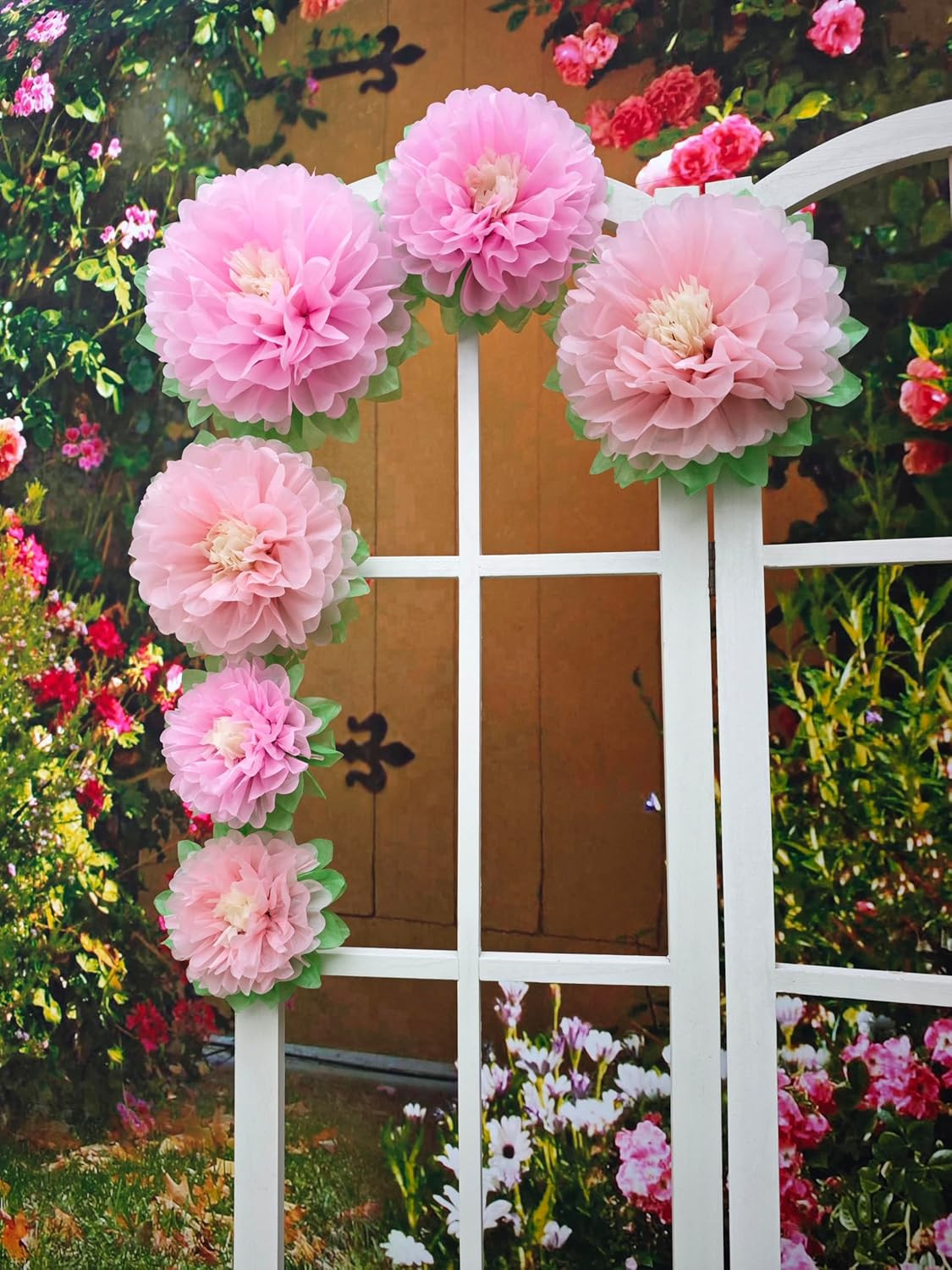Pinks Flowers Decoration (11”-7” Assorted) 6 Pcs Artificial Tissue Paper Peony