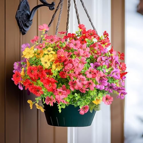 Artificial Flowers for Outdoor Faux Plants Multi Red+rose Red+purple+yellow