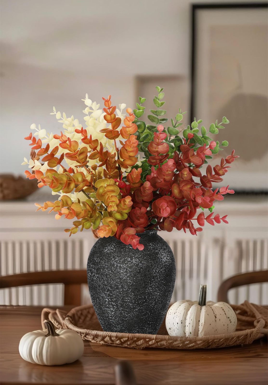 5 Stems Artificial Fall Greenery – 14.6″ Eucalyptus Leaf Stems for Autumn Flo…