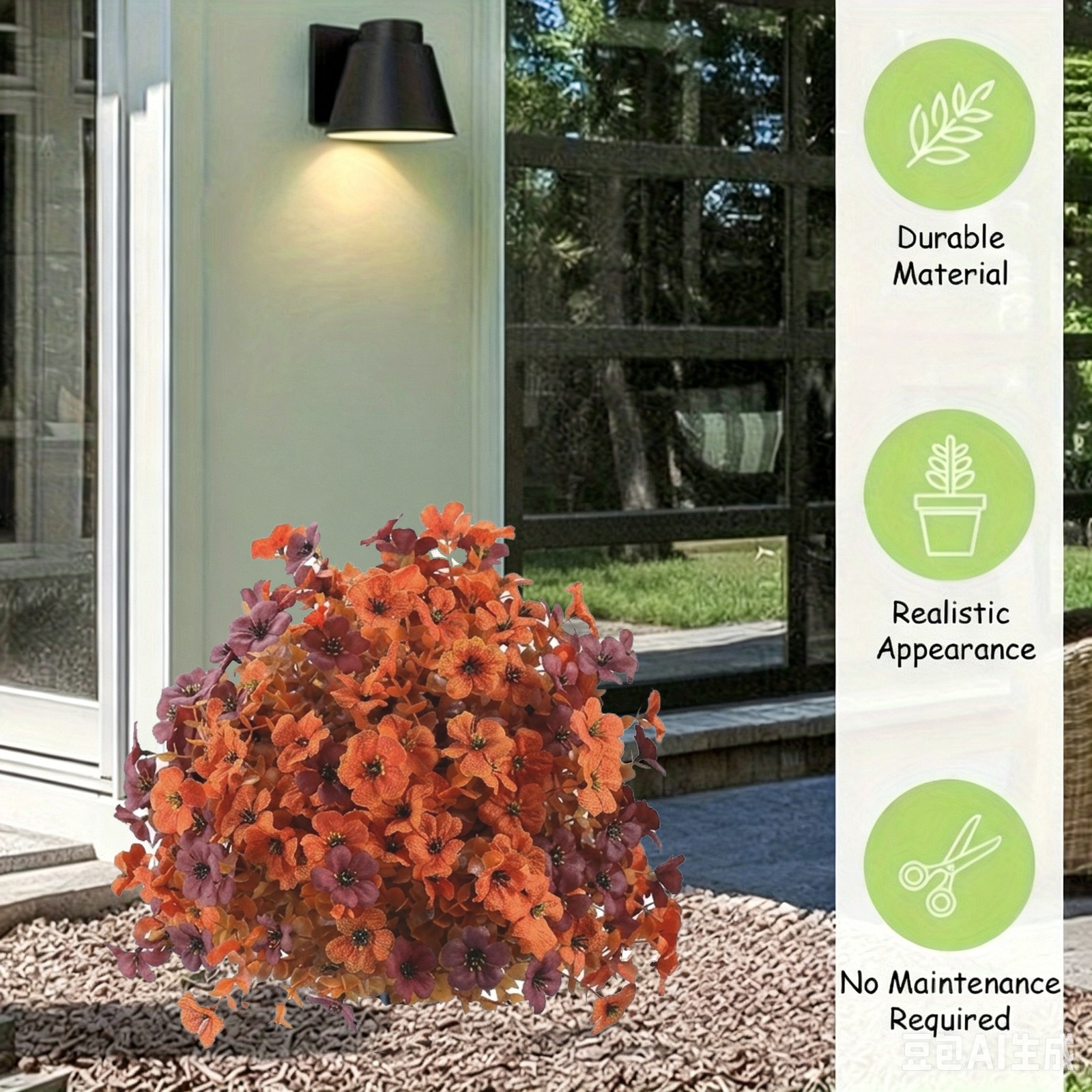 Autumn Orange Fake Flowers with Stake UV Resistant Outdoor Garden Yard Decor